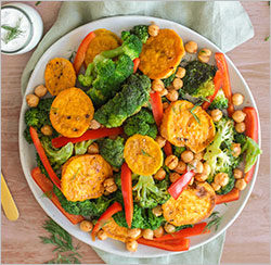 Roasted Broccoli Sweet Potato Chickpea Salad